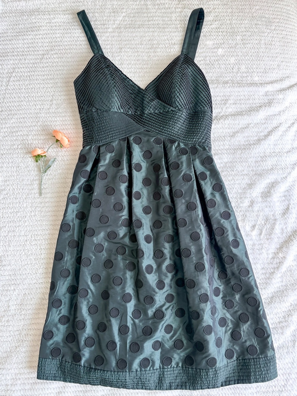 Eliza J Teal Black Polka Dot Fit & Flare Cocktail Dress Adjustable 10